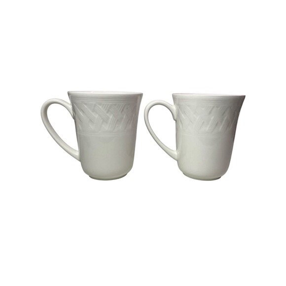 Martha Stewart FRENCH CUPBOARD Coffee Tea Mugs Cups Basketweave Set Of 2 - Picture 4 of 8